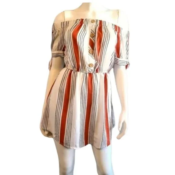 Indulge Striped Off Shoulder Dress M - Picture 4 of 7